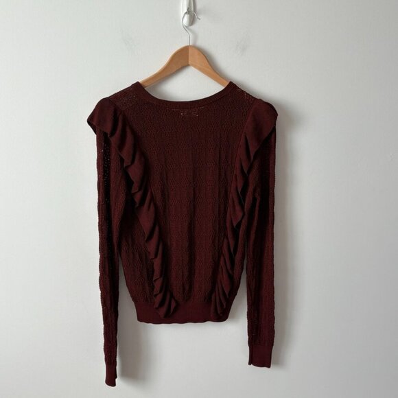 Aritzia Wilfred Bernelle Ruffle Crochet Sweater Burgundy Wine Size Medium - Picture 5 of 8